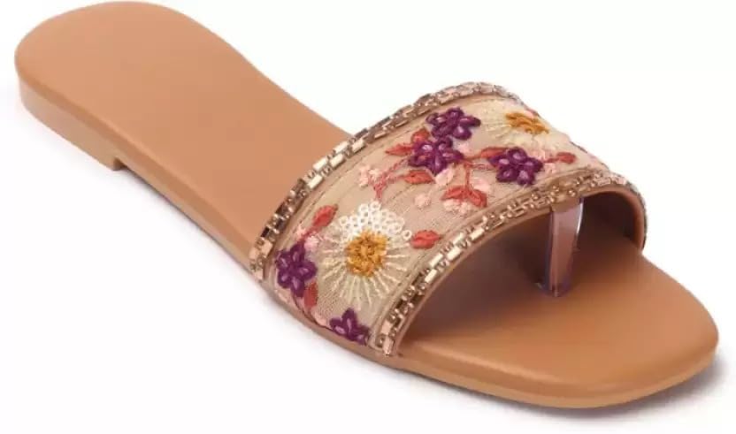 Image of PRIYANSH Enterprises Premium Women Ethnic Embroidered Flats Footwear for Women | Stylish Slippers For Party and Formal Wear | Flat Embroidered Sandal