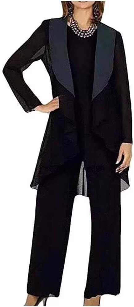 3 Pieces Mother of The Bride Pant Suits for Wedding Chiffon Formal Cocktail Pant Suit for Women Dressy