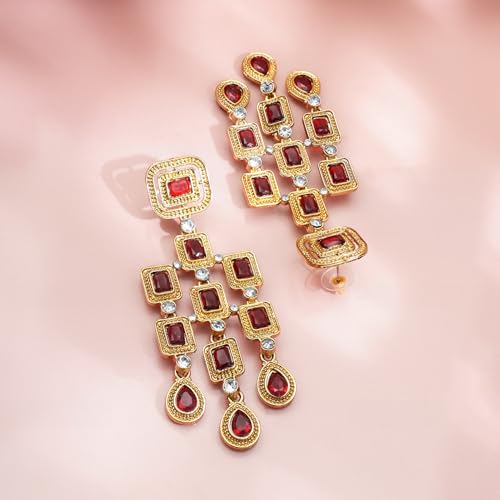 Image of Rubans American Diamond & Crystal Chandelier Earrings Stylish Trendy Jewellery Gift for Women & Girls