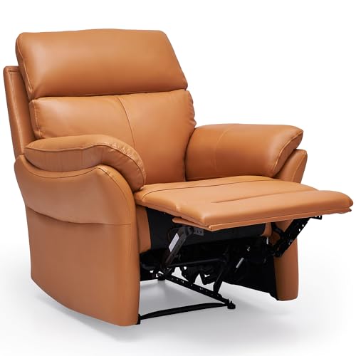 AIRSKY Relaxsessel Echtleder Fernsehsessel mit Liegefunktion Kinosessel Nickerchen Seniorensessel TV Sessel mit Schlaffunktion Manuell Verstellbar Liegesessel für Wohnzimmer Schlafzimmer (Orange)