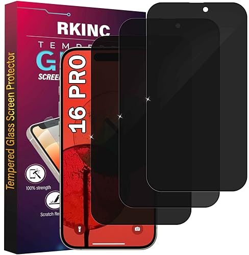 RKINC Screen Protector [3-Pack] for iPhone 16 Pro, Privacy Tempered Glass Film Screen Protector, [Anti Spy][Anti-Scratch][Bubble-Free]