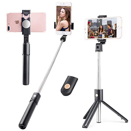 SHENXUNKEJI Bluetooth Selfie Stick con trípode, Mini Monopod inalámbrico inalámbrico Selfie Stick, para Video en Vivo, Fotos, Tipo de rotación de 270 ° (Negro)