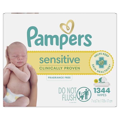 Image of Pampers Sensitive Baby Wipes, Clinically Proven, Fragrance Free, Unscented, Water Based, Hypoallergenic, Multi-Use, Hand Wipes 1344 Wipes Total (24X Flip-Top Packs) [Packaging May Vary]