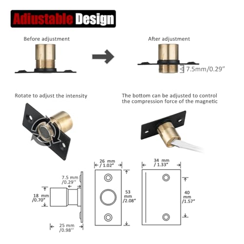Image of JQK Closet Magnetic Door Ball Catch Hardware, 430 Stainless Steel Catch Adjustable with Strike Plate, Black Finish 4 Pack, HBC120-BK-P4