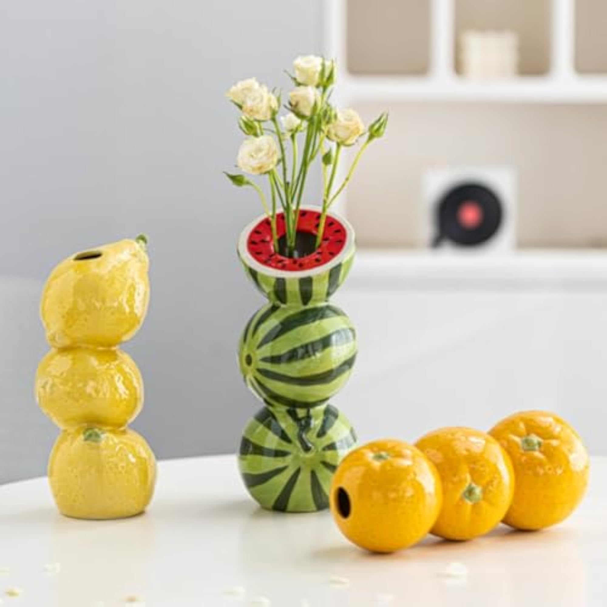 Nordic Design Lemon-Shaped Flower Vase, Handmade Glaze