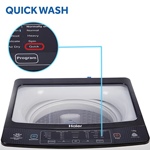 Image of Haier HWM70-826NZP 7 Kg Fully-Automatic Top Loading Washing Machine with Softfall Technology, Dual Magic Filter (Moonlight Grey, Quick Wash)