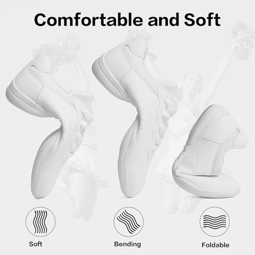 Image of Cheer Shoes for Youth Girls White Cheerleading Athletic Dance Shoes Tennis Sneakers for Competition Sport Training