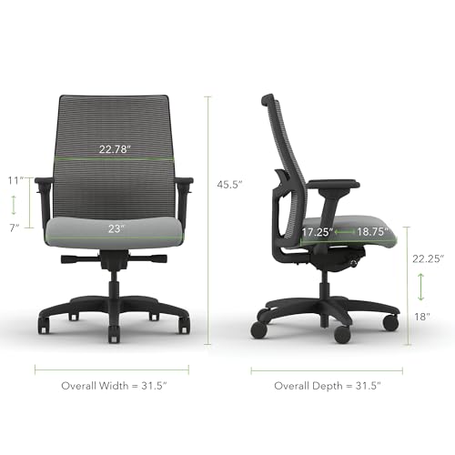 Image of HON Ignition 2.0 Big and Tall Office Chair, 450lbs Weight Capacity, Extra Wide Seat, Tilt Recline, Swivel Wheels, Heavy Duty Office Chair, Comfortable for Long Hours, Black Frame, Ash