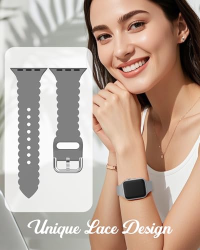 Sunnywoo Lace Sport Silicone Band Compatible with Apple Watch 38mm 40mm 41mm 42mm 44mm 45mm 46mm 49mm for Women, Soft Wristband Waterproof Replacement for iWatch Series Ultra 10 9 8 SE 7 6 5 4 3 2 1