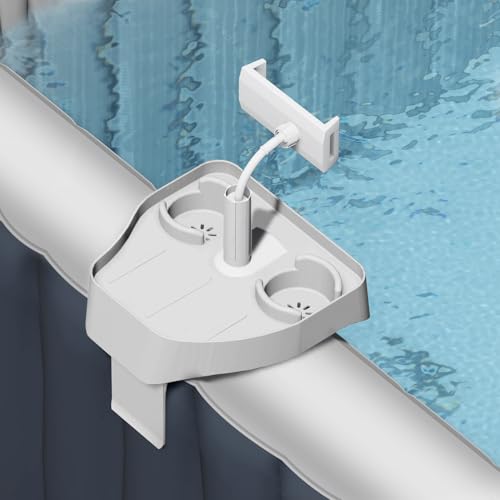 POOLCOMFT 3-in-1 Hot Tub Tray Table with Adjustable Phone Holder, 2 Pool Cup Holder Fits for Outdoor Inflatable Pools/Spas Caddy Drink Tray, Must Have Hot Tub Accessories for Adults (White)