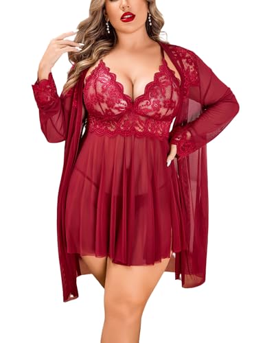 Image of Avidlove Plus Size Lingerie Sexy Lingerie Set Women's Exotic Nightgowns Lace Chemise Lingerie Side Slit Nightdress