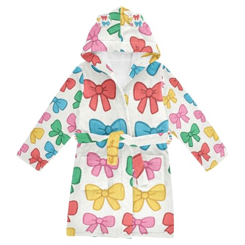 Bathrobes For Girls Bows Pattern Hooded Bathrobe For Girls