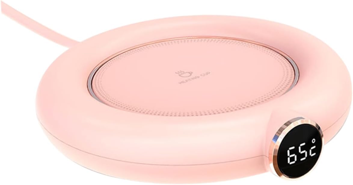 USB Charging Cup Heater Pad Level Temperature Display Portable Drink Warmer for Coffee Tea Milk and Soup Compact Pink Mug Warmer for Office Home and Dorm Use