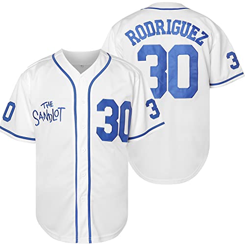 The Sandlot Benny The Jet Rodriguez Michael Squints Palledorous Alan Yeah-Yeah McClennan Bel Air 3D Print Baseball Jersey (Large 30-Blue White)