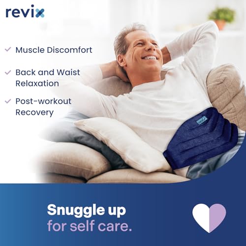 Image of REVIX Microwavable Heating Pad for Back, Extra Large Microwave Heating Wrap for Waist, Stomach, and Shoulders, Moist Heat Therapy for Stress Relief, Adjustable, for Men and Women, Navy