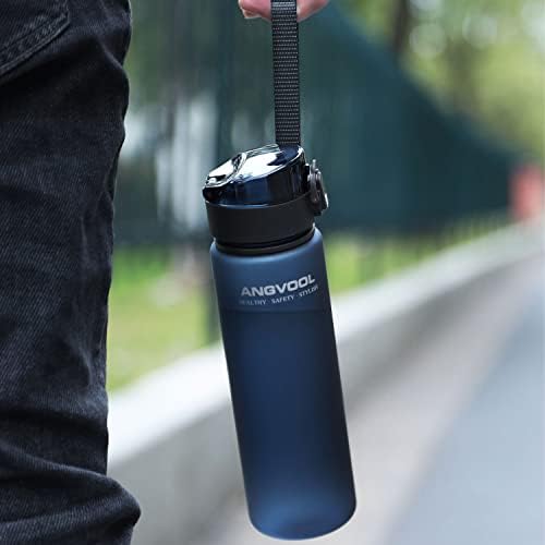 ANGVOOL Water Bottle 500ml, Tritan Leak Proof BPA Free Flip Top Sports Drink Bottles for Gym, Cycling, School Kids & Work, Dark Blue