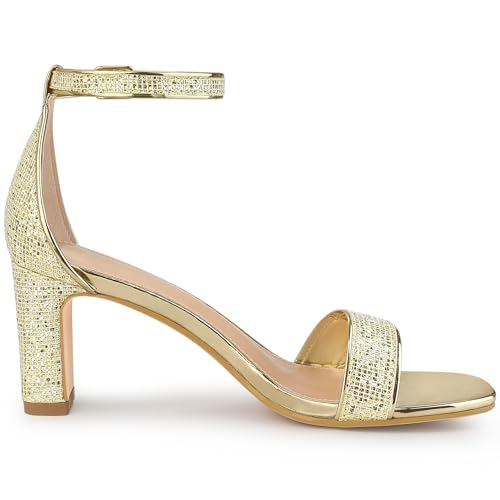 Allegra K Allegra K Women's Glitter Ankle Strap Block Heels Gold Sandals 6 M US