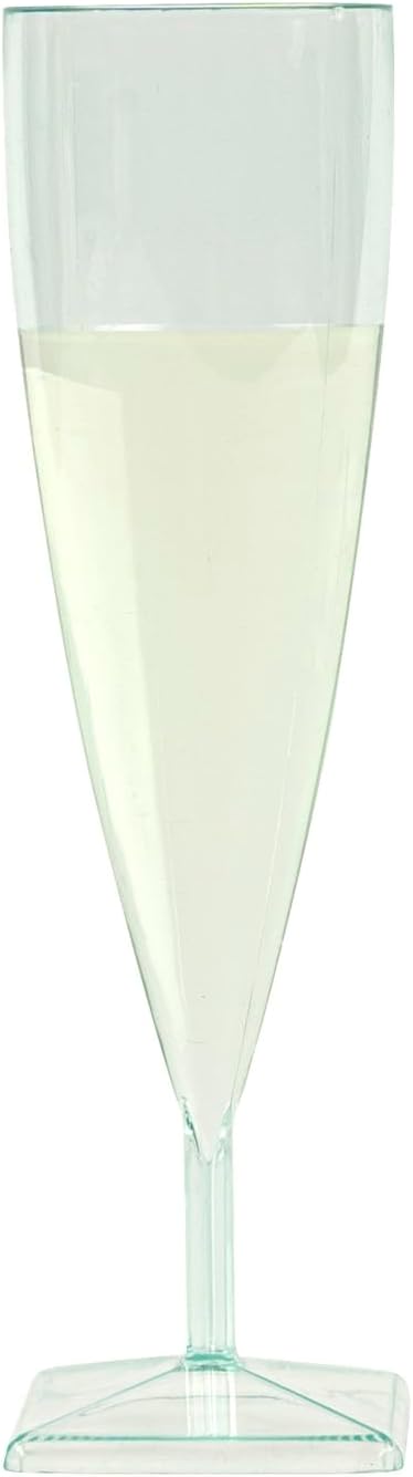 Restaurantware 5 Ounce Plastic Champagne Flutes 100 Tall Mimosa Glasses - Disposable Unique Design Seagreen Plastic Disposable Champagne Glasses For Parties Weddings Fill Beverages Cocktails