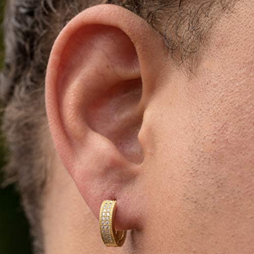 Small Iced CZ Hoops with Cubic Zirconia 14K Yellow Gold Plated 925 Sterling Silver Ear Cuff 12mm Huggie Hoop Earrings Wonderful Gift Choice for Men And Women3