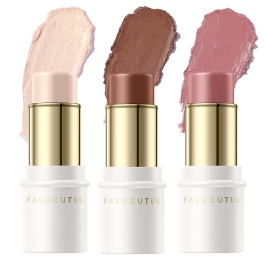 FALOCUTUS 3 Pcs NEUTRAL Contour Stick Set,Cream Blush & Highlighter Bronzer Pen,Long Lasting & Smooth Natural Face Contouring Illuminator,Professional Makeup Kit for All Skin