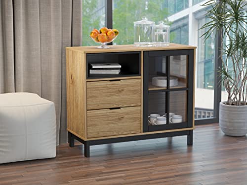 Solid Wood Sideboard For Living Room With 1 Door And 2 Drawer, Entryway Console - Home Wood Furniture #TOP1