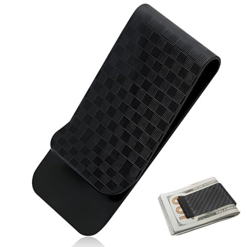 GNALIA Pince À Billet 1 Pièce Noire En Fibre De Carbone 5Cm X 3Cm, Porte-Monnaie Métallique Homme