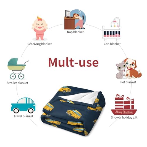 Image of School Bus Baby Blanket 30 inchx40 inch - Soft Flannel Fleece Throw for Crib & Stroller, Plush Nursery Blanket for Toddlers, Cozy Travel Blanket