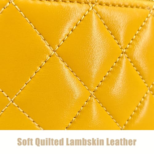 Image of M-ioi-M Small Genuine Leather Purse Quilted Crossbody Bag for Women, Mini Top-Handle Shoulder Handbag w /Gold Chain Strap