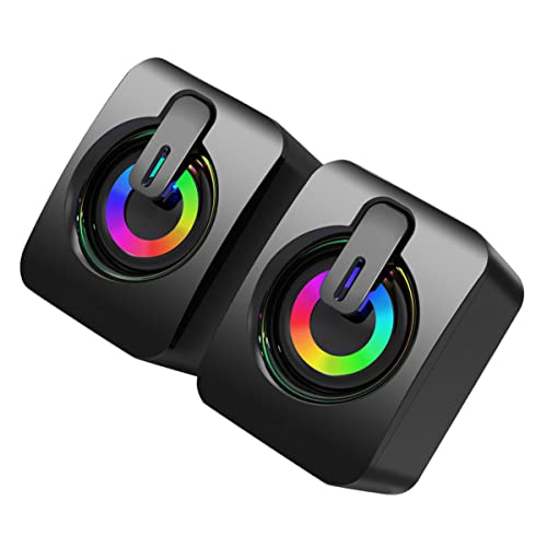 KOMBIUDA Gaming Speakers Usb Wired Desktop Subwoofer Rgb Lights, Small Laptop Loudspeakers for Pc Gaming Setup, 5v Powered Mini Speaker Pair for Home and Office