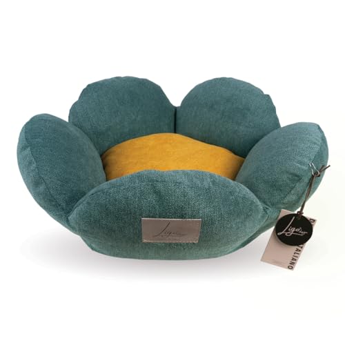 Ligo Fiore - Cuccia per gatti e cani di piccola taglia sfoderabile e lavabile. Cuscino materasso per cani in tessuto. REALIZZATA A MANO IN ITALIA (XS: Ø 60CM x 19 H, GIALLO/VERDE)