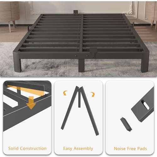 Image of 6 Inch Bed Frame Full Size with Metal Gaskets, Heavy Duty Steel Support 3500 LBS, No Box Spring Needed, DIY Headboard, Anti-Slip Mattress Stopper, Round Corner Leg, Easy Assembly, Black