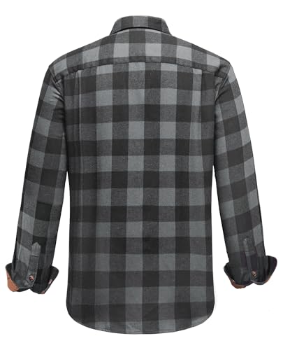 DEMEANOR Mens Flannel Shirts Buffalo Plaid Long Sleeve Button Down Shirt Cotton Casual Checkered Jacket with Pocket2