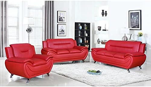 Fabrique Visionary 3+2+1 Leatherette 6 Seater Sectional Sofa Set | Comfortable Furniture for Home Office & Living Room | 4 Year Warranty | Easy to Move with Stainless Steel Legs | Red & Black