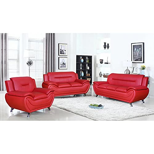 Fabrique Visionary 3+2+1 Leatherette 6 Seater Sectional Sofa Set | Comfortable Furniture for Home Office & Living Room | 4 Year Warranty | Easy to Move with Stainless Steel Legs | Red & Black