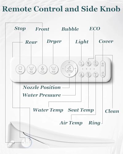 Image of TOTTE Bidet Toilet Seat Elongated, Bubble Foam Shield, Electric Bidet with Heated Water & Remote - Heated Bidet Seat with Auto Open /Close, Instant Warm Wash & Dry, LED Nightlight for Family