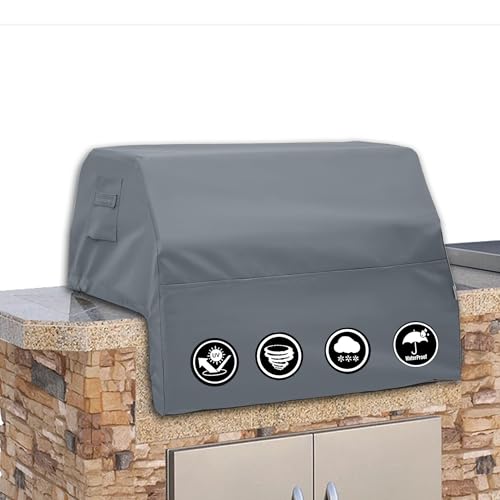 Covers & all Built-in Outdoor Grill Cover, Durable 12 Oz Waterproof Cover Max Material with Air Pocket & Elastic for Snug Fit (32" W x 26" D x 24" H Inches, Grey)