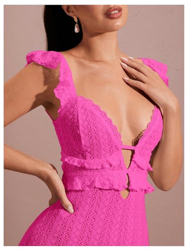 Image of SOLY HUX Women's Maxi Dress Crochet Ruffle Sleeveless Backless Bodycon Long Dresses