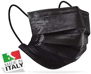 50 Mascherine Chirurgiche Made in Italy Certificate CE di Tipo II Adulti BFE >98% in Bustine da 10 (50 pcs) (Nero)