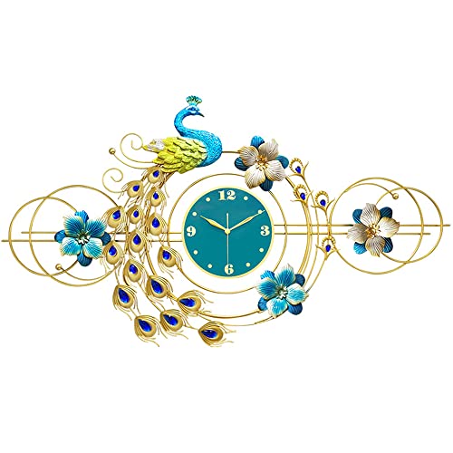 Guangfan Large Peacock Wall Clock Metal Design Silent No Ticking Wall Clock Modern Art Luxury Golden Wall Clock Living Room Decorations Suitable For Living Room Bedroom Office #TOP24