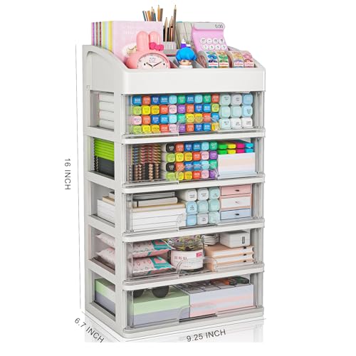 Desk Organizer with Drawers, 5 Drawers Storage Organizer, Desktop Storage Drawers for Office Supplies, Plastic Stationary Organizer, Makeup Organizer, Desk Storage Box for Office, School, Home