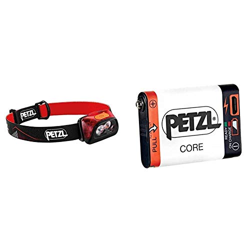PETZL Actik Core Linterna Frontal, Unisex Adulto, Rojo, Talla Única + E99ACA, Batería Recargable Compatible con Linterna Hybird, Blanco