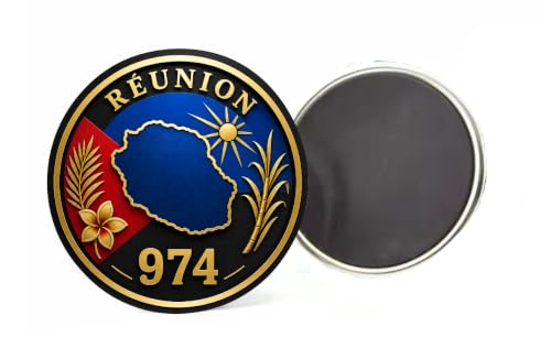 Magnet Réunion 974 Carte de l'Île et Drapeau Réunionnais 37 mm