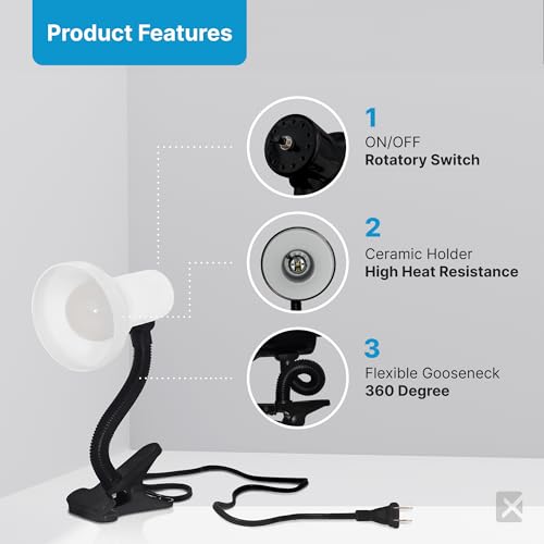 Xtricity LED Clip on Desk Lamp with 360° Flexible Gooseneck, Reading Light for Bed Headboard– 6W A19 Bulb Included, 120V, On/Off Switch, 10.25” Height Table Lamp with White Finish