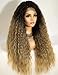 K'ryssma Ombre Lace Front Wig Blonde Deep Side Parting Long Curly Synthetic Wigs for Women 130% Density 22 inches Blonde Curly Wig