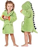 MICHLEY Girls Boys Robe Cotton Towel Baby Dinosaur Style Hooded Bathrobe