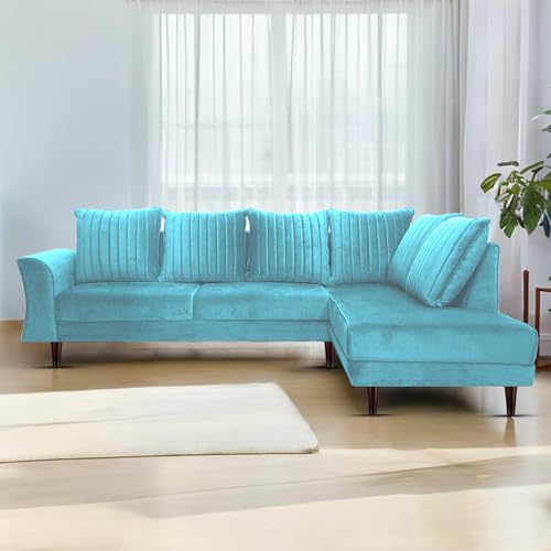 Image of Gratly RHS 4 Seater L Shape Sofa Set for Living Room (Turquise Colour) Premium Fabric Sofa