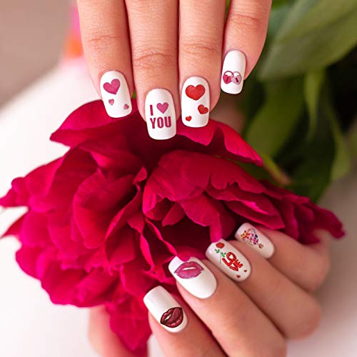 Tailaimei 12 Sheets Valentine's Day Nail Decals Stickers, Self-Adhesive Nail Art Decorations, Design For Kiss Love Hug (1080Pcs) #TOP4