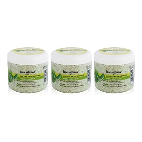 3x Bio Glow ALOE VERA Face & Body Scrub Vitamin E and B5 UV Protection 300ml Cover