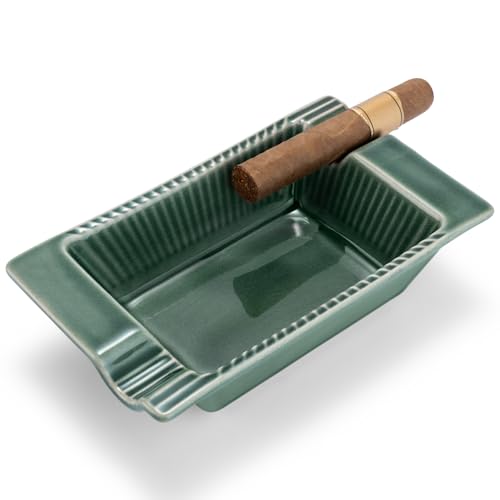 CIGARLOONG Posacenere per sigari con 2 grandi fessure in ceramica, grande e profondo, per ufficio, casa, sigari, accessori regalo per uomo
