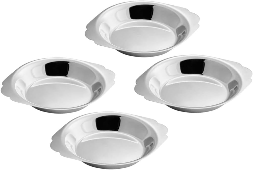 Soro Essentials- 8 oz. Stainless Steel Round Au Gratin Dish Set of 4- Serving Dish for Individual Serving Casseroles Lasagna and Cobblers Table Serving Dishes Casserole Dishes Individual Gratin Dishes